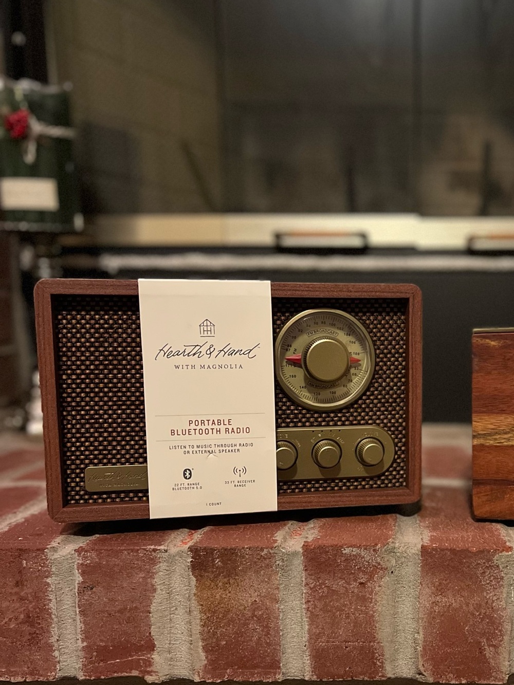 Hearth & Hand Brown Retro Portable Radio with Gold Accents